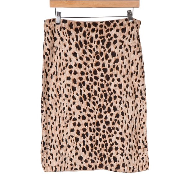 Merona Dresses & Skirts - Merona Leopard Print Pencil Skirt M Womens Tan Brown Stretch Cotton Blend